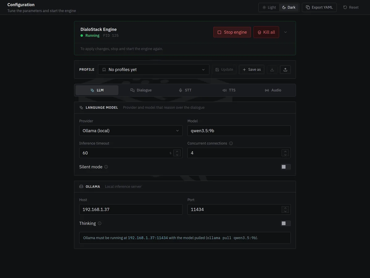 Configuration page with the LLM provider set to Ollama